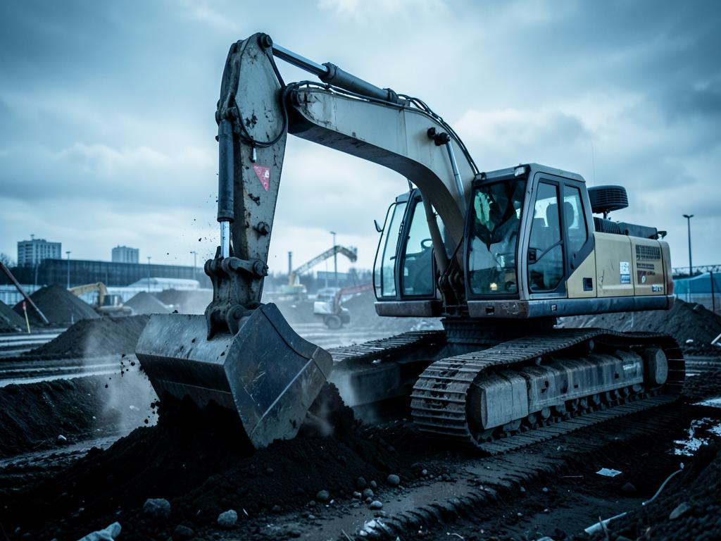 Excavadora hidráulica de orugas excavando tierra